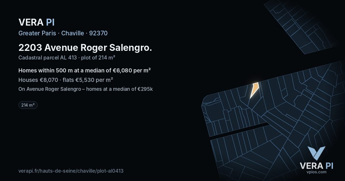 2203 Avenue Roger Salengro, Chaville at night – the plot lit, the parcels around coloured by the prices near them