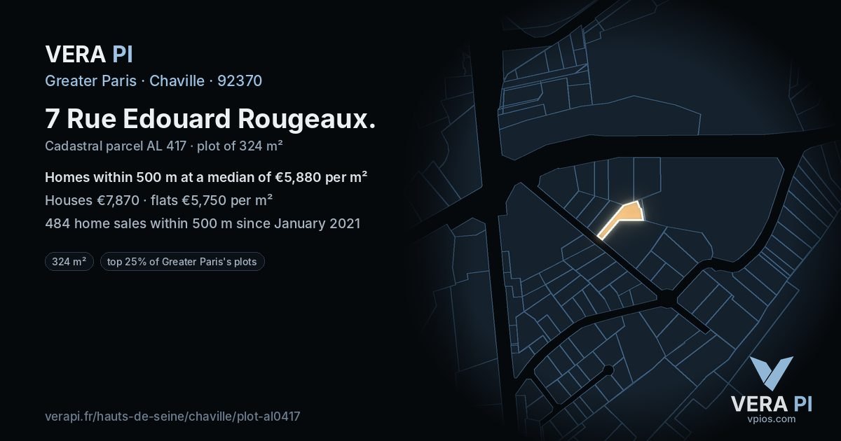 7 Rue Edouard Rougeaux, Chaville at night – the plot lit, the parcels around coloured by the prices near them