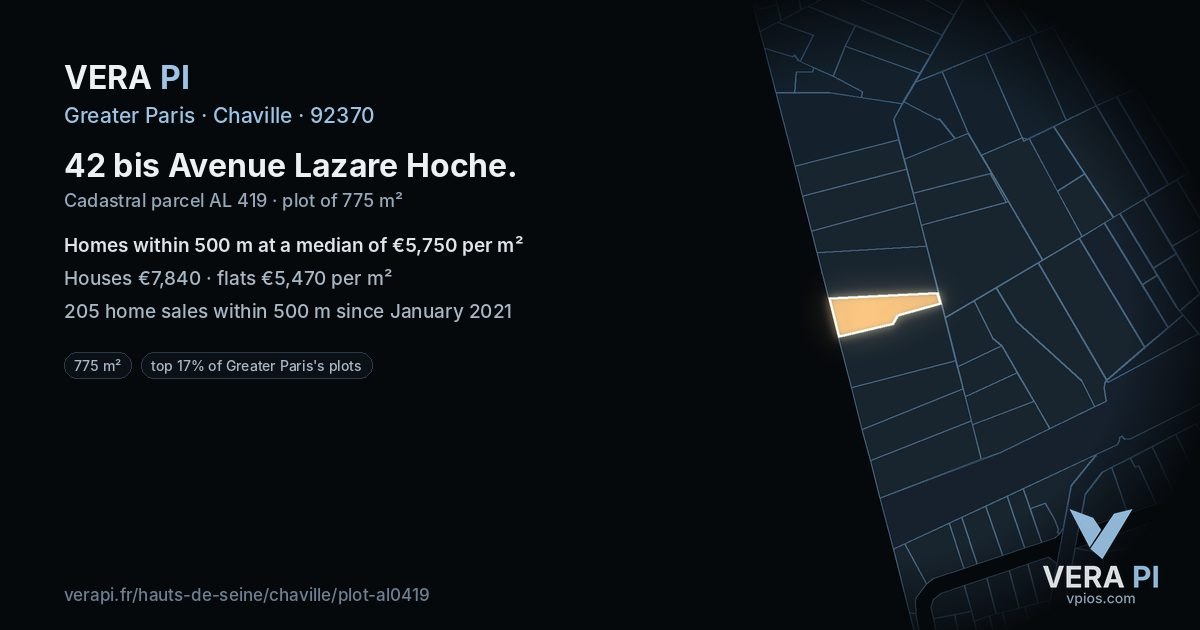 42 bis Avenue Lazare Hoche, Chaville at night – the plot lit, the parcels around coloured by the prices near them