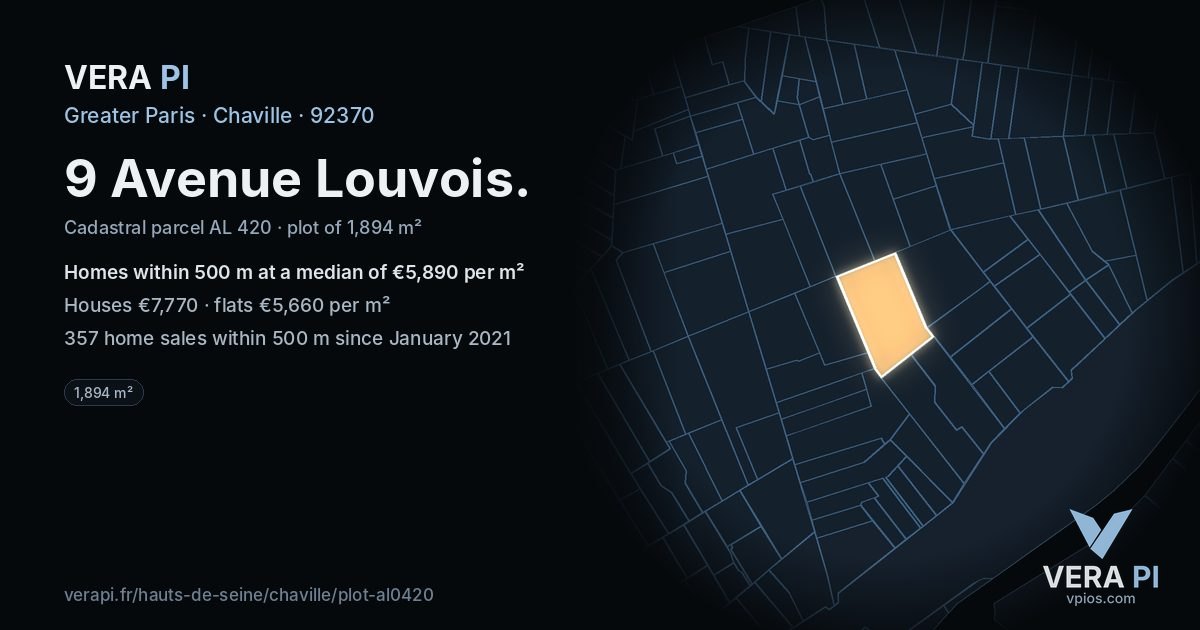 9 Avenue Louvois, Chaville at night – the plot lit, the parcels around coloured by the prices near them