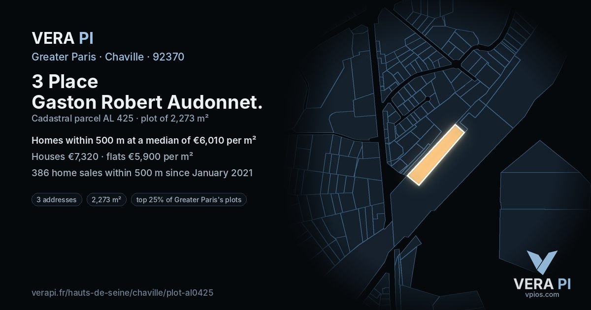 3 Place Gaston Robert Audonnet, Chaville at night – the plot lit, the parcels around coloured by the prices near them