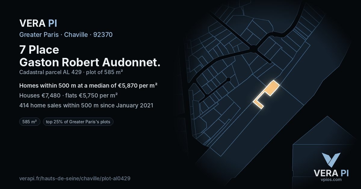 7 Place Gaston Robert Audonnet, Chaville at night – the plot lit, the parcels around coloured by the prices near them