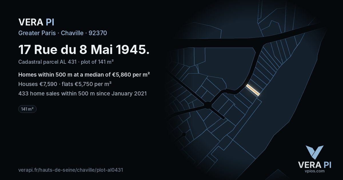 17 Rue du 8 Mai 1945, Chaville at night – the plot lit, the parcels around coloured by the prices near them