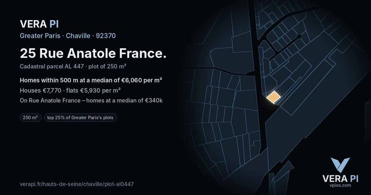 25 Rue Anatole France, Chaville at night – the plot lit, the parcels around coloured by the prices near them
