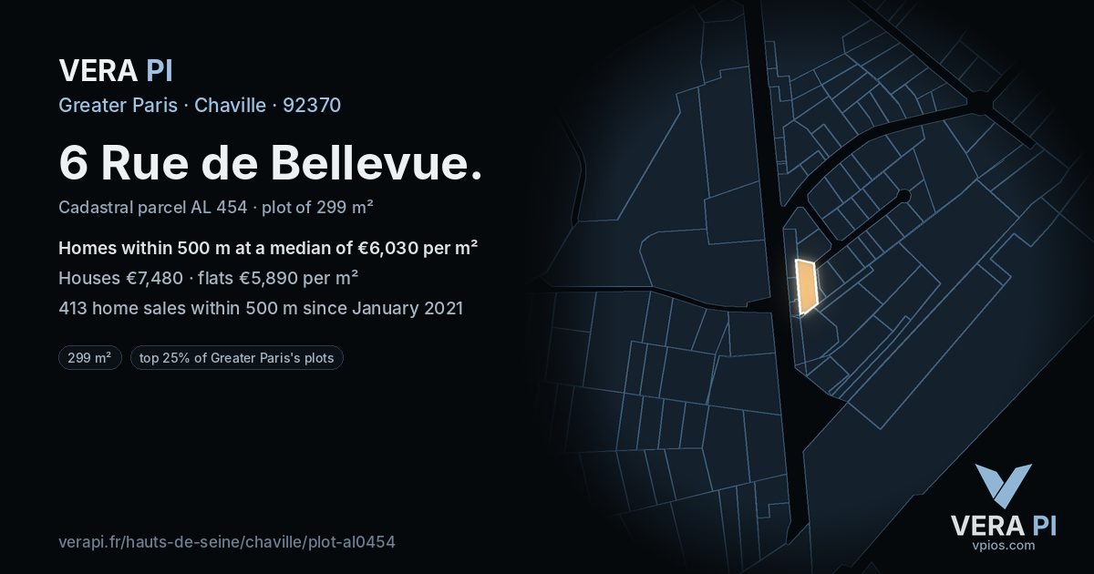 6 Rue de Bellevue, Chaville at night – the plot lit, the parcels around coloured by the prices near them