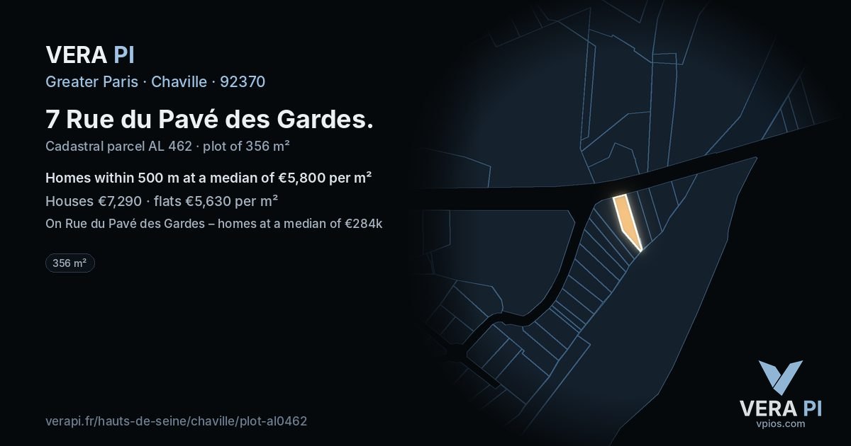7 Rue du Pavé des Gardes, Chaville at night – the plot lit, the parcels around coloured by the prices near them