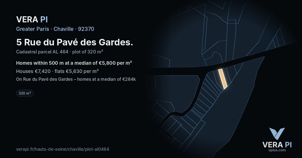 5 Rue du Pavé des Gardes, Chaville at night – the plot lit, the parcels around coloured by the prices near them