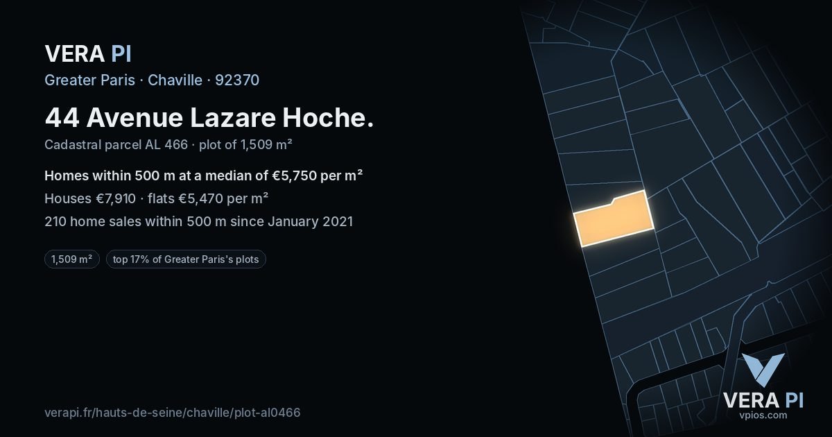 44 Avenue Lazare Hoche, Chaville at night – the plot lit, the parcels around coloured by the prices near them