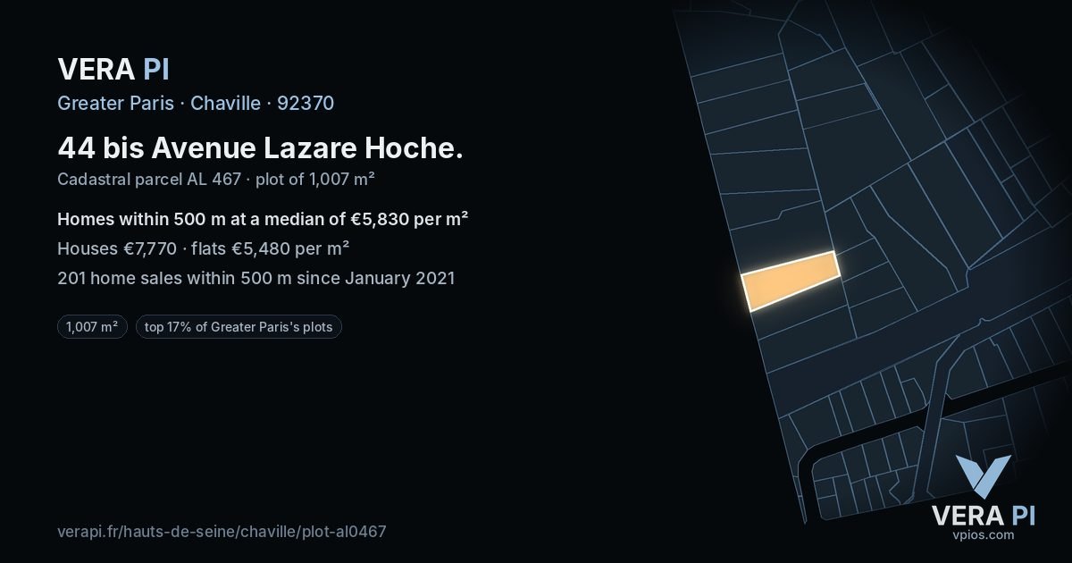 44 bis Avenue Lazare Hoche, Chaville at night – the plot lit, the parcels around coloured by the prices near them