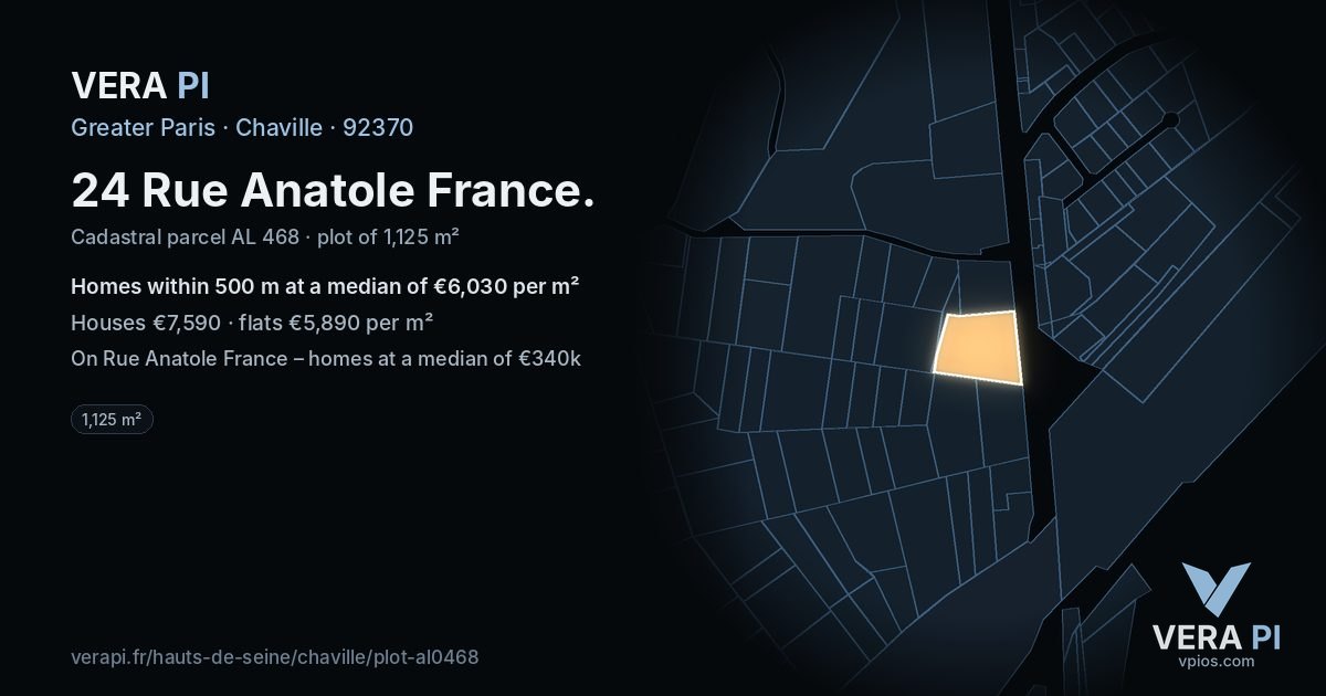 24 Rue Anatole France, Chaville at night – the plot lit, the parcels around coloured by the prices near them