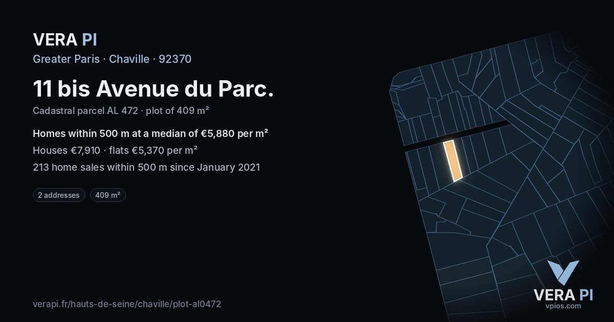11 bis Avenue du Parc, Chaville at night – the plot lit, the parcels around coloured by the prices near them