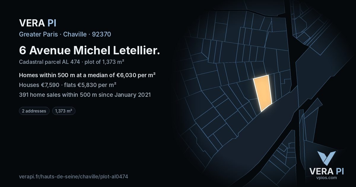 6 Avenue Michel Letellier, Chaville at night – the plot lit, the parcels around coloured by the prices near them