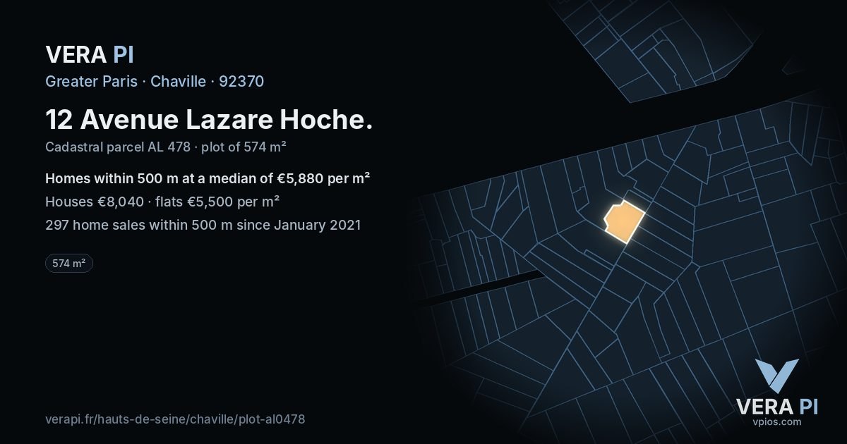 12 Avenue Lazare Hoche, Chaville at night – the plot lit, the parcels around coloured by the prices near them
