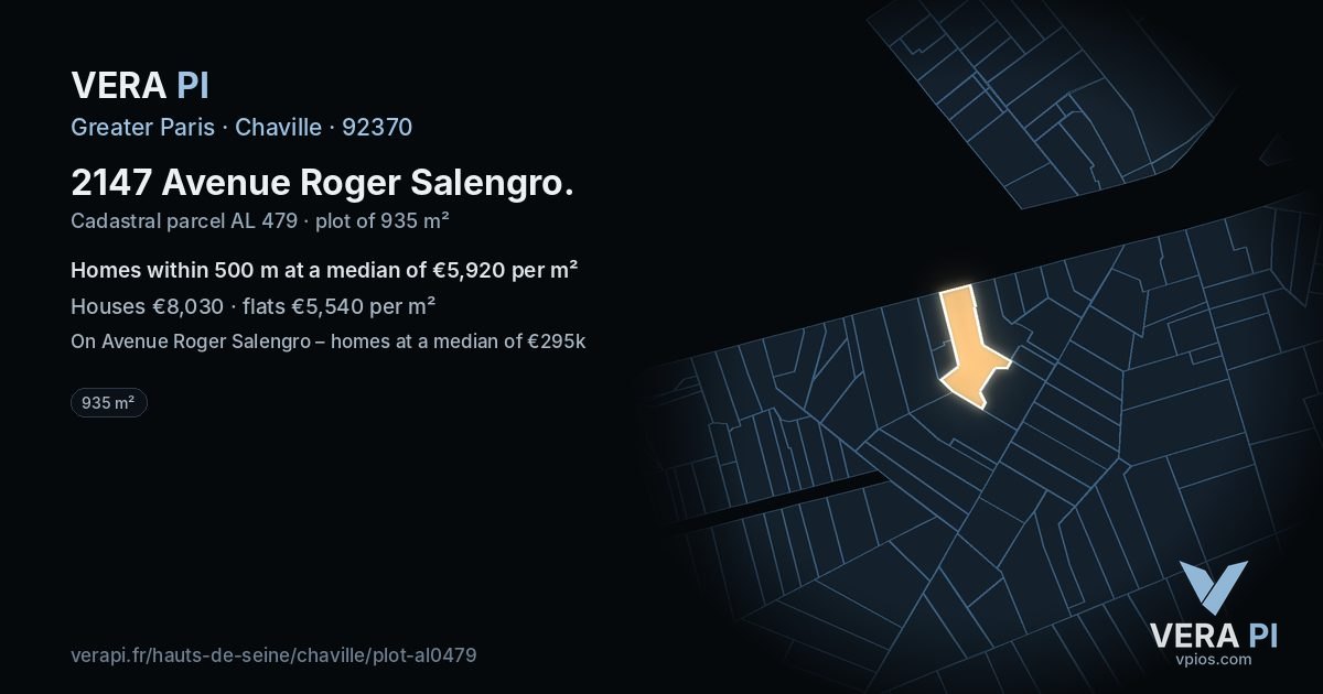 2147 Avenue Roger Salengro, Chaville at night – the plot lit, the parcels around coloured by the prices near them