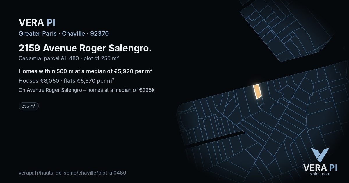 2159 Avenue Roger Salengro, Chaville at night – the plot lit, the parcels around coloured by the prices near them