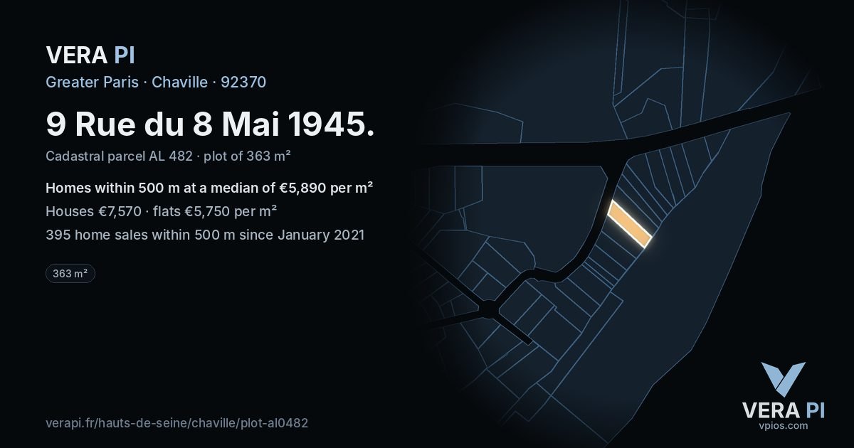9 Rue du 8 Mai 1945, Chaville at night – the plot lit, the parcels around coloured by the prices near them