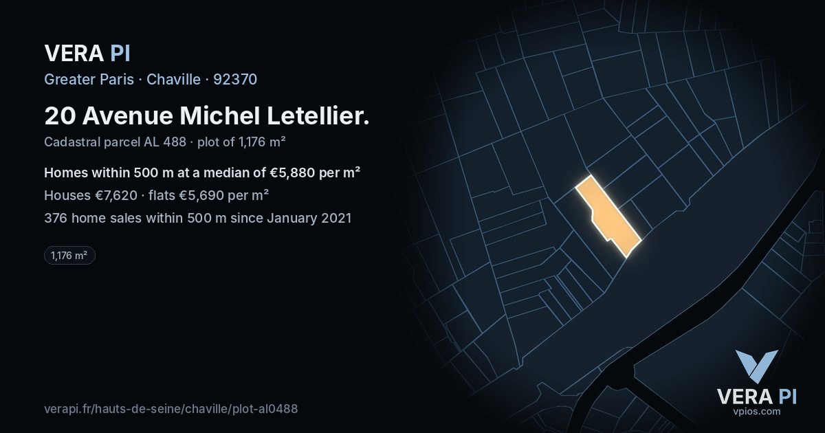 20 Avenue Michel Letellier, Chaville at night – the plot lit, the parcels around coloured by the prices near them