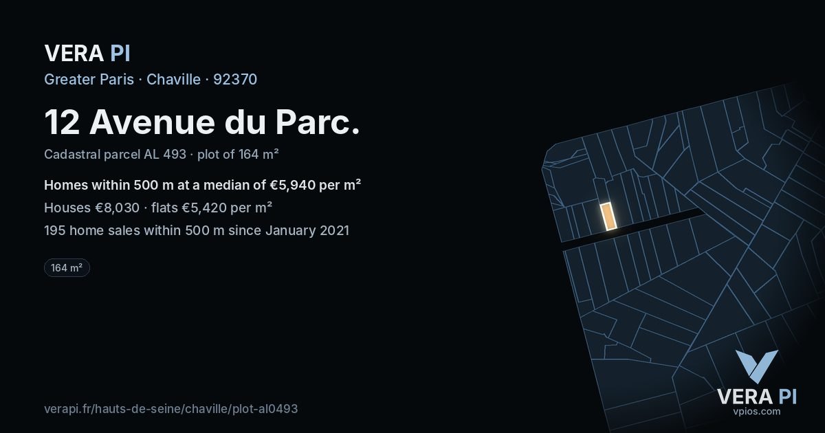 12 Avenue du Parc, Chaville at night – the plot lit, the parcels around coloured by the prices near them