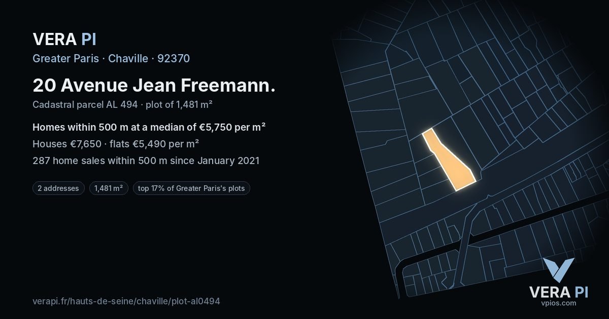 20 Avenue Jean Freemann, Chaville at night – the plot lit, the parcels around coloured by the prices near them