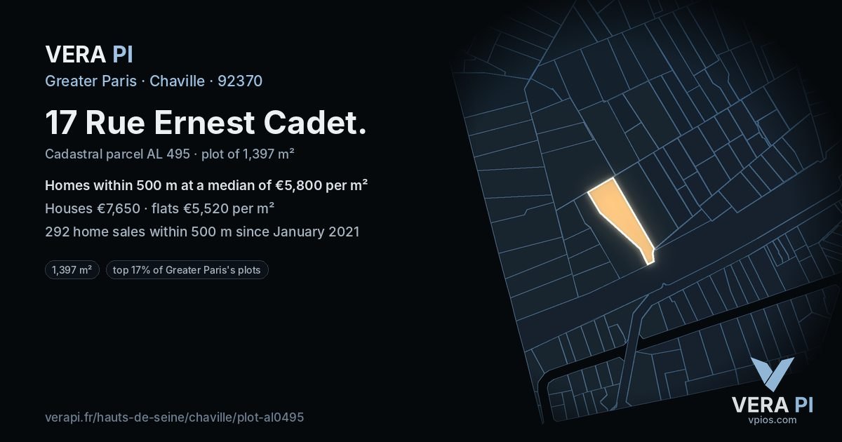 17 Rue Ernest Cadet, Chaville at night – the plot lit, the parcels around coloured by the prices near them