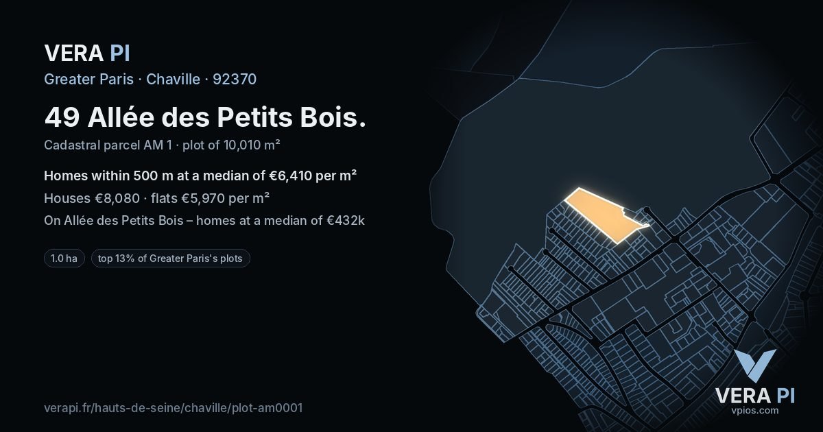 49 Allée des Petits Bois, Chaville at night – the plot lit, the parcels around coloured by the prices near them
