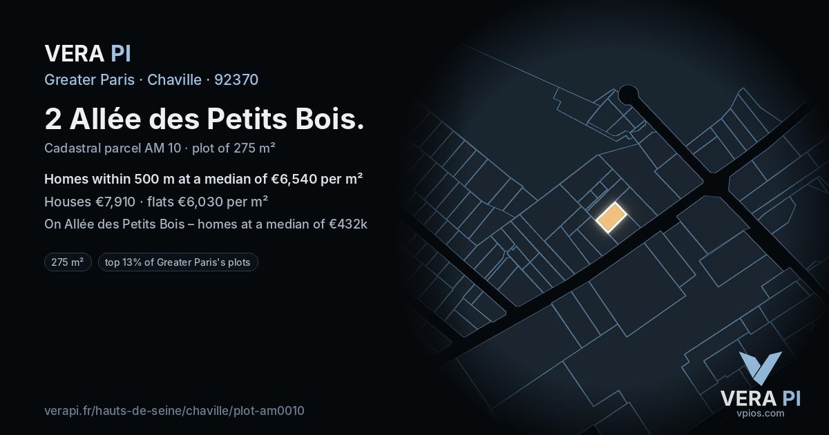 2 Allée des Petits Bois, Chaville at night – the plot lit, the parcels around coloured by the prices near them