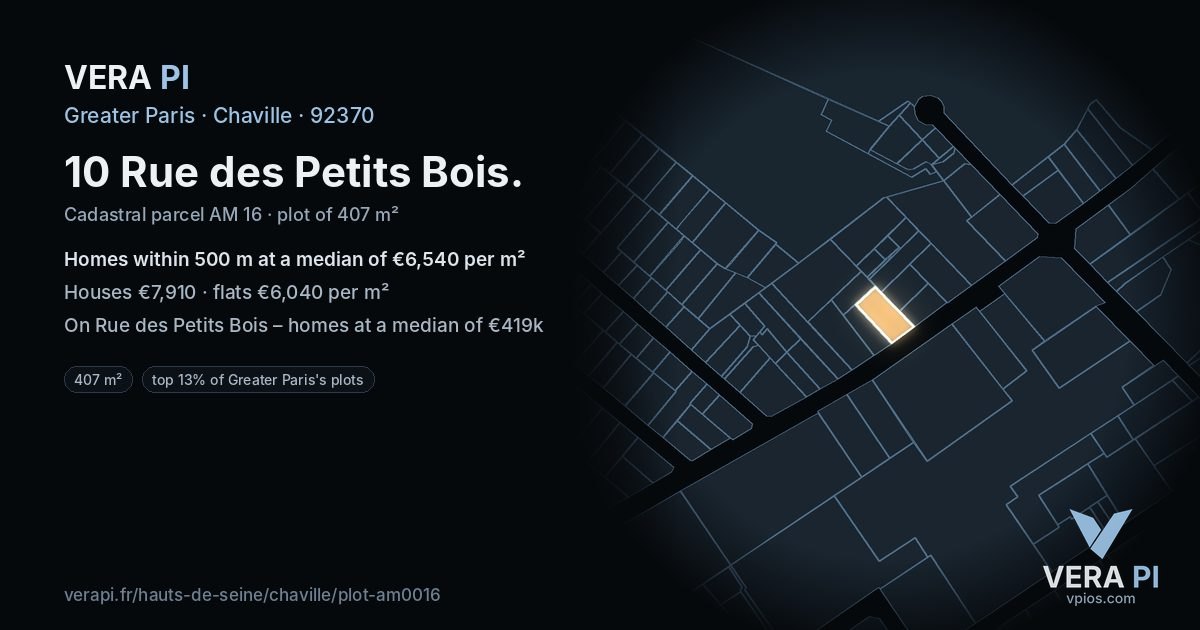 10 Rue des Petits Bois, Chaville at night – the plot lit, the parcels around coloured by the prices near them