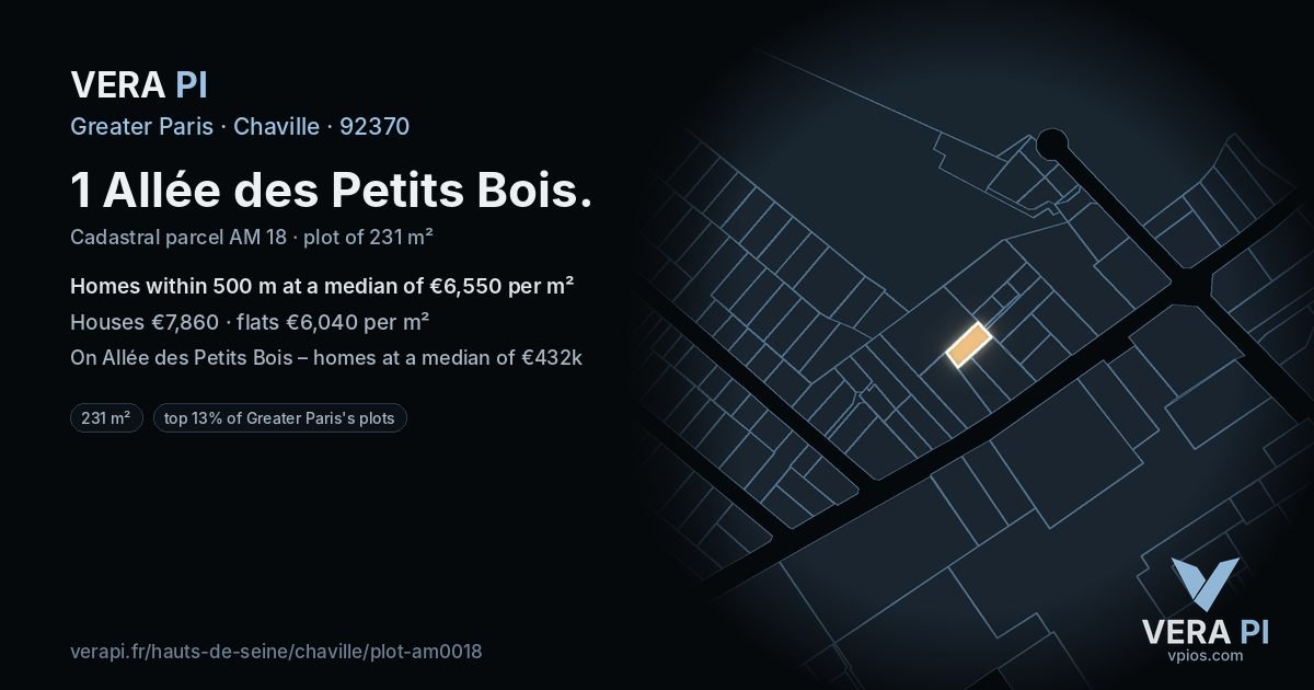 1 Allée des Petits Bois, Chaville at night – the plot lit, the parcels around coloured by the prices near them