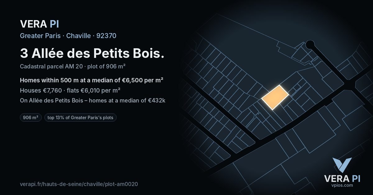 3 Allée des Petits Bois, Chaville at night – the plot lit, the parcels around coloured by the prices near them