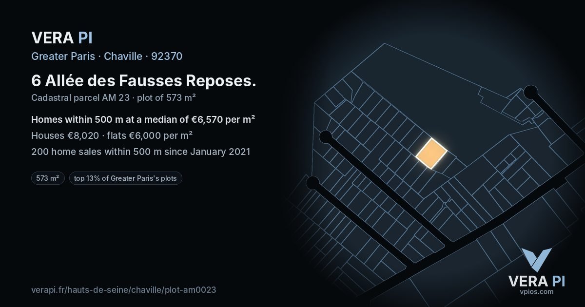 6 Allée des Fausses Reposes, Chaville at night – the plot lit, the parcels around coloured by the prices near them