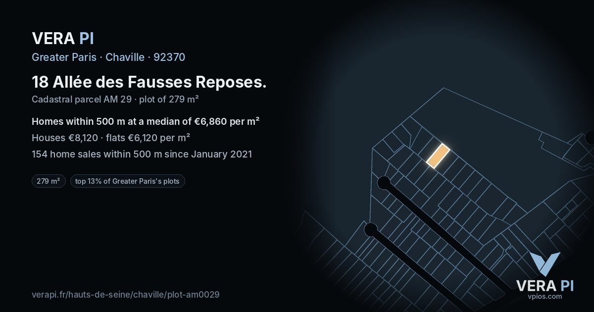 18 Allée des Fausses Reposes, Chaville at night – the plot lit, the parcels around coloured by the prices near them