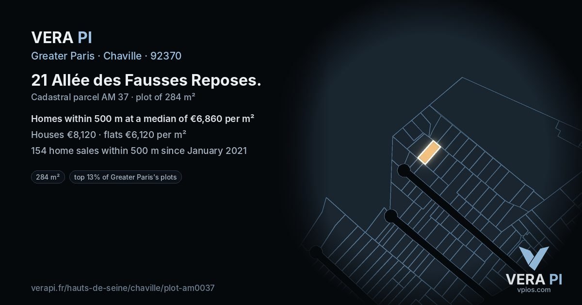 21 Allée des Fausses Reposes, Chaville at night – the plot lit, the parcels around coloured by the prices near them