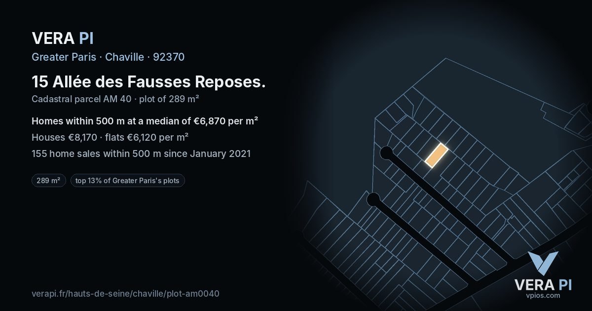 15 Allée des Fausses Reposes, Chaville at night – the plot lit, the parcels around coloured by the prices near them