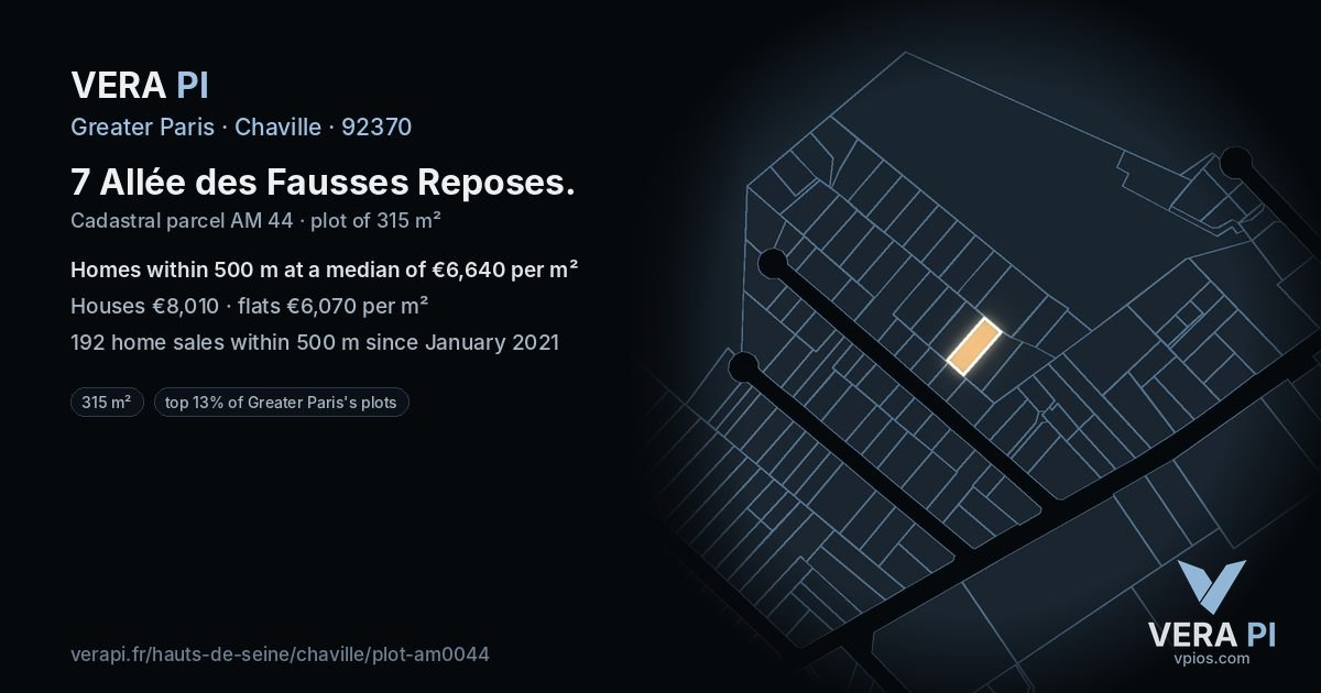 7 Allée des Fausses Reposes, Chaville at night – the plot lit, the parcels around coloured by the prices near them