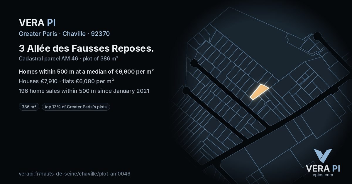 3 Allée des Fausses Reposes, Chaville at night – the plot lit, the parcels around coloured by the prices near them