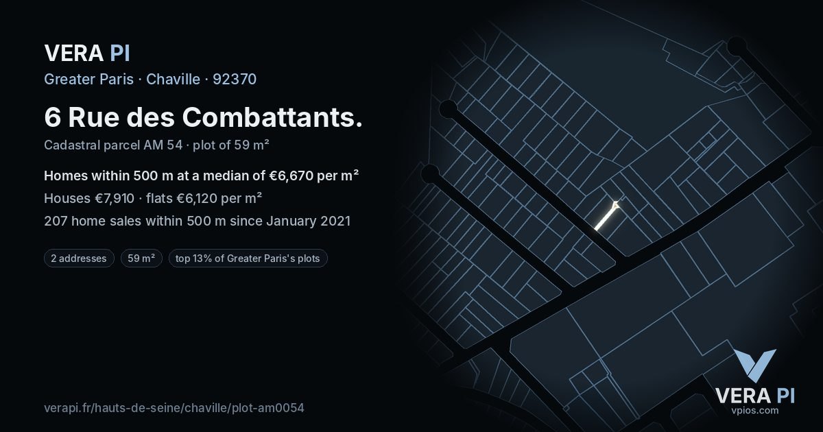 6 Rue des Combattants, Chaville at night – the plot lit, the parcels around coloured by the prices near them