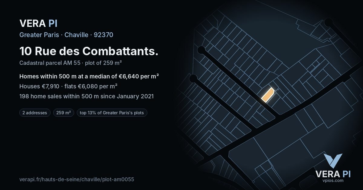 10 Rue des Combattants, Chaville at night – the plot lit, the parcels around coloured by the prices near them