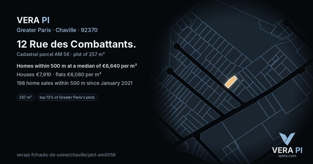 12 Rue des Combattants, Chaville at night – the plot lit, the parcels around coloured by the prices near them