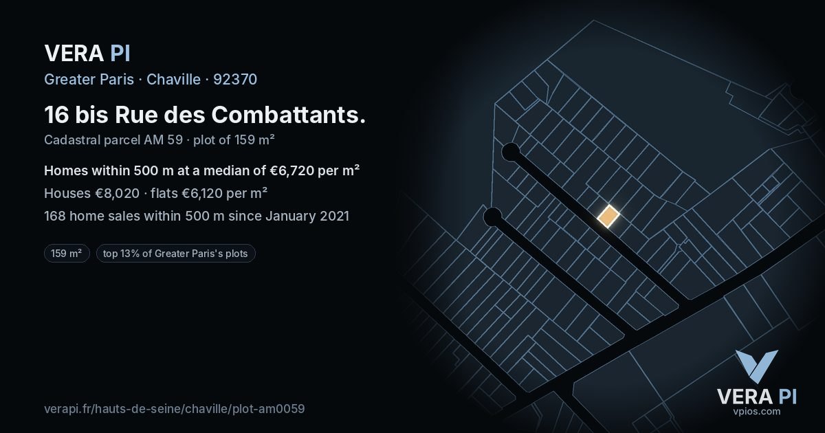 16 bis Rue des Combattants, Chaville at night – the plot lit, the parcels around coloured by the prices near them