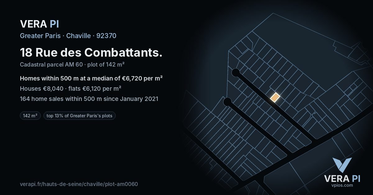 18 Rue des Combattants, Chaville at night – the plot lit, the parcels around coloured by the prices near them