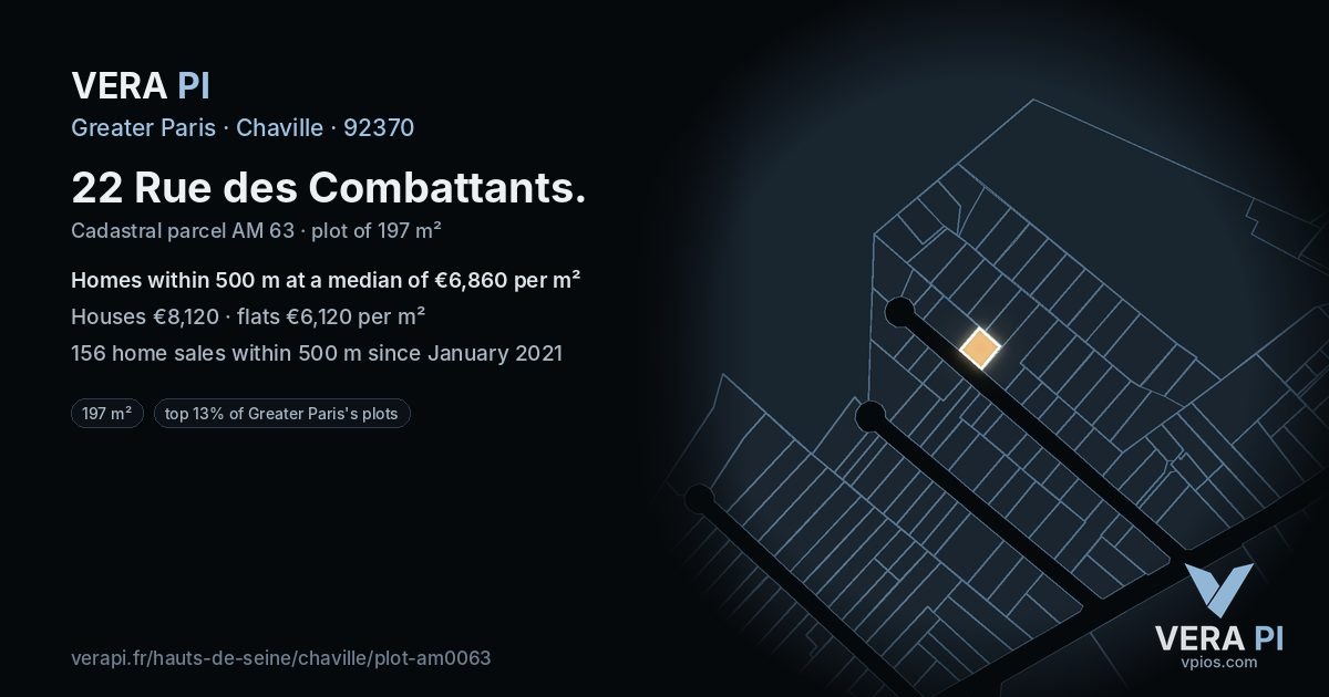 22 Rue des Combattants, Chaville at night – the plot lit, the parcels around coloured by the prices near them