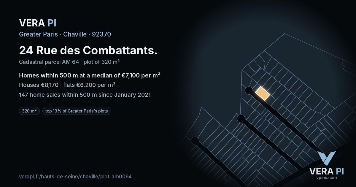 24 Rue des Combattants, Chaville at night – the plot lit, the parcels around coloured by the prices near them