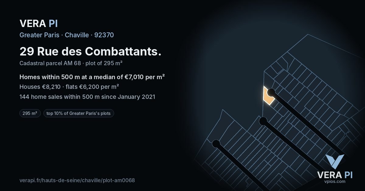 29 Rue des Combattants, Chaville at night – the plot lit, the parcels around coloured by the prices near them
