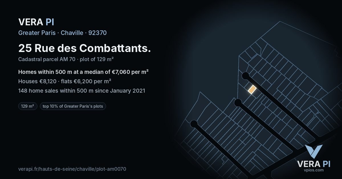 25 Rue des Combattants, Chaville at night – the plot lit, the parcels around coloured by the prices near them