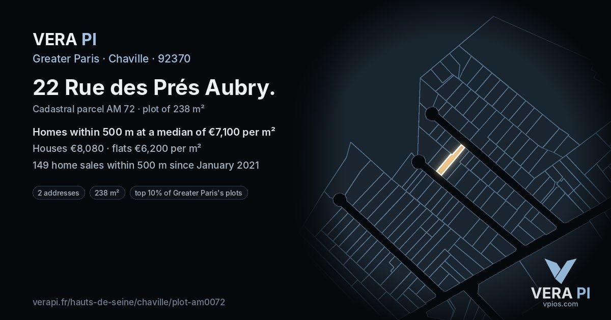 22 Rue des Prés Aubry, Chaville at night – the plot lit, the parcels around coloured by the prices near them