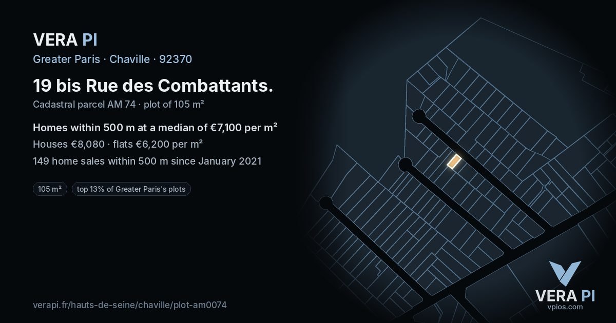 19 bis Rue des Combattants, Chaville at night – the plot lit, the parcels around coloured by the prices near them