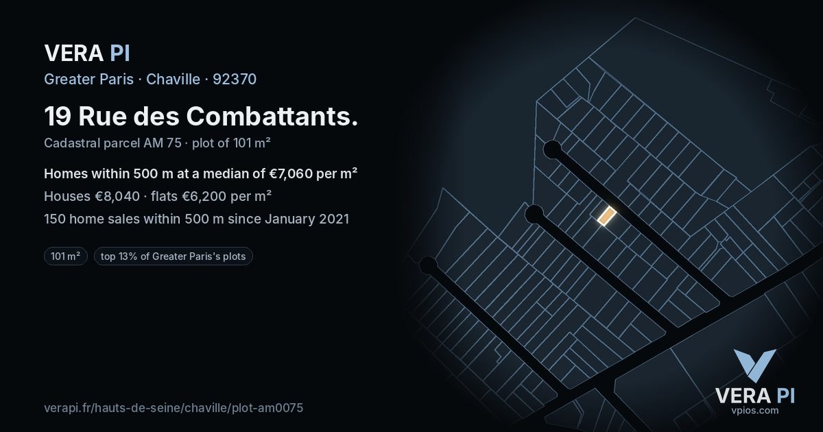 19 Rue des Combattants, Chaville at night – the plot lit, the parcels around coloured by the prices near them