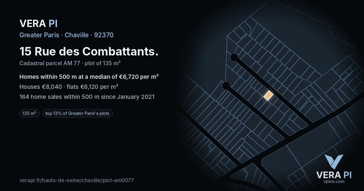 15 Rue des Combattants, Chaville at night – the plot lit, the parcels around coloured by the prices near them