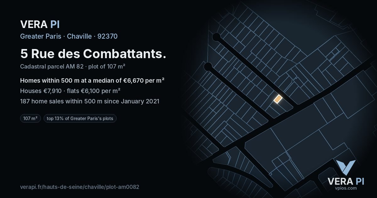 5 Rue des Combattants, Chaville at night – the plot lit, the parcels around coloured by the prices near them