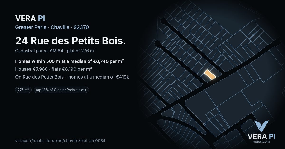 24 Rue des Petits Bois, Chaville at night – the plot lit, the parcels around coloured by the prices near them
